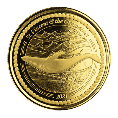 A picture of a Pièce d’or de 1 oz, Saint-Vincent-et-les Grenadines – Baleine à bosse, série Caraïbes orientales 8 (2021)